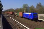 SRI / Metrans 145 087 mit Containerzug am 15.04.2015 in Hamburg-Hausbruch Richtung Süden